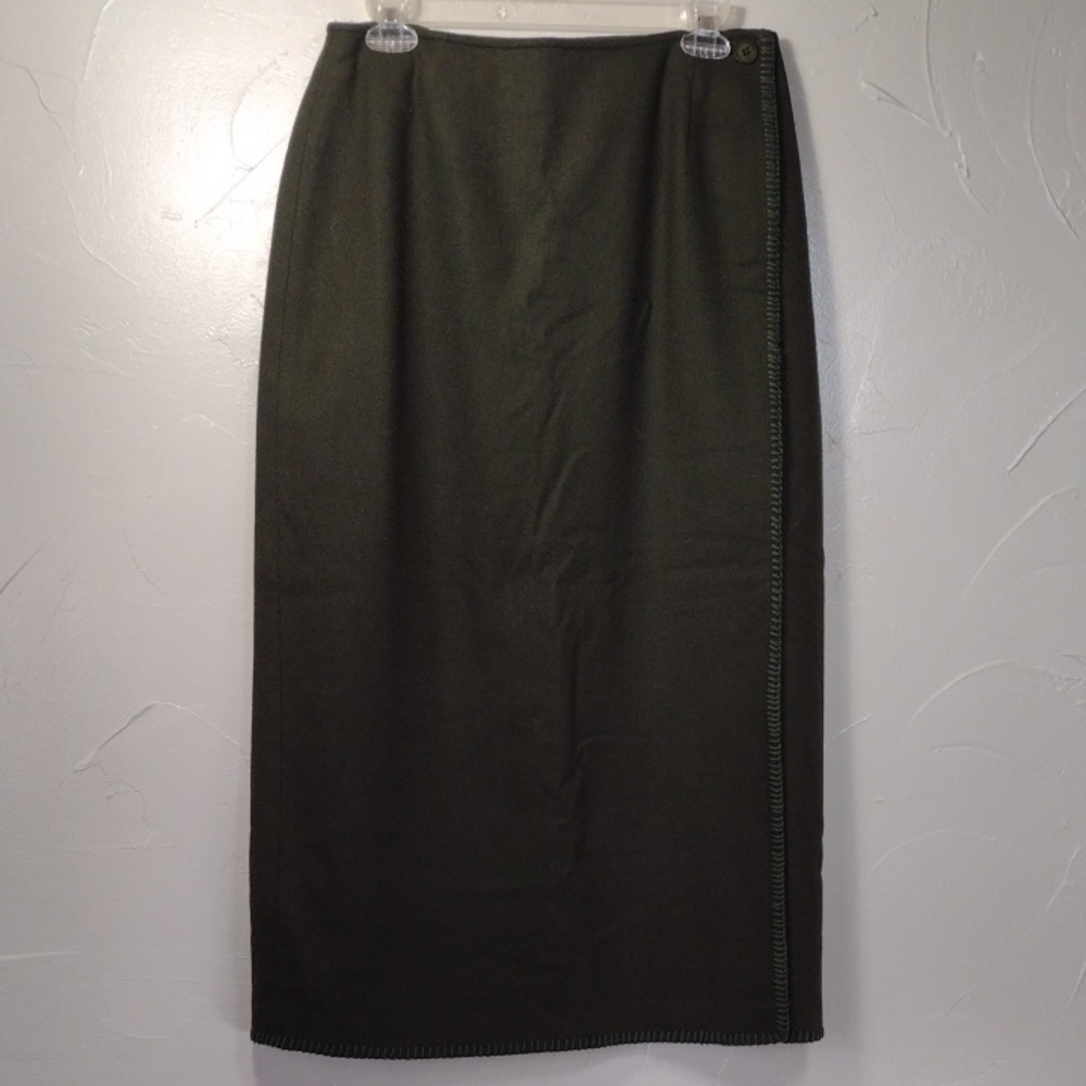Vintage G.H. Bass & Co. Dark Green Wool-blend Wrap Maxi Pencil Skirt Women's 10